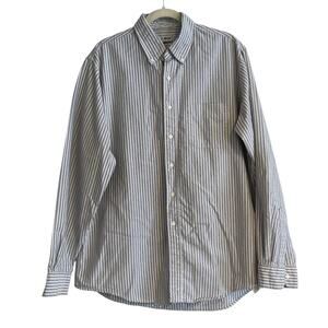 Vintage LL Bean White Blue Stripe Button Up Shirt Mens Sz 17 Heritage Normcore